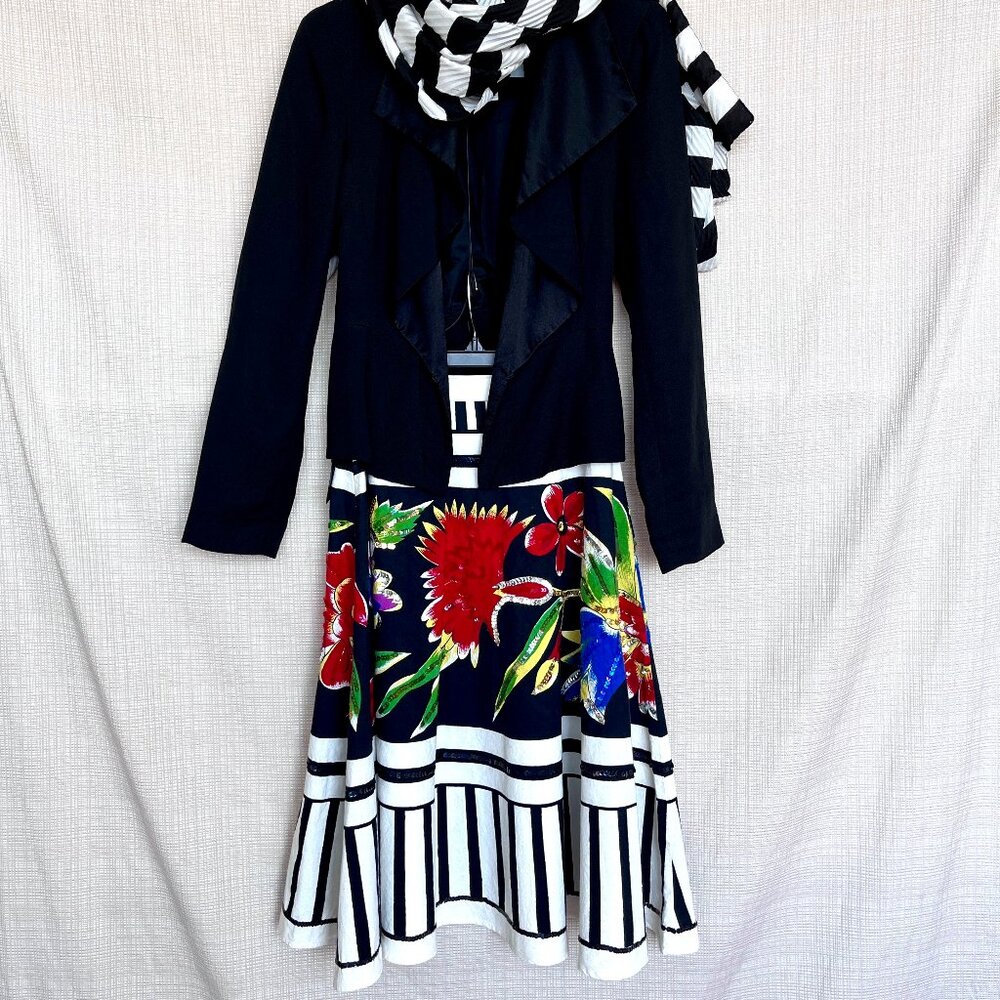 NWT Floral Sequins Skirt Black White Stripe Festive Playful Whimsy Goth Lydia - Picture 13 of 15